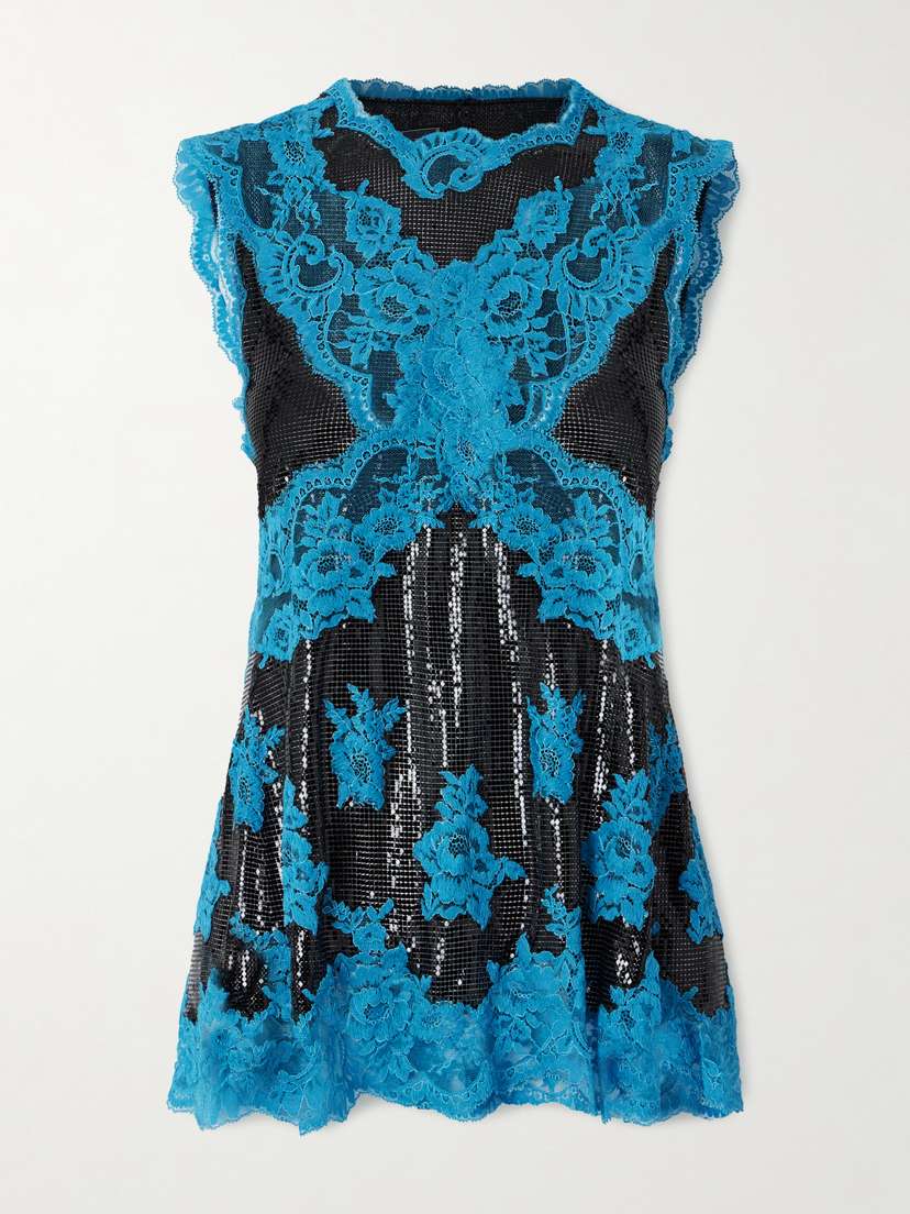 Rabanne Lace-trimmed Chainmail Blouse