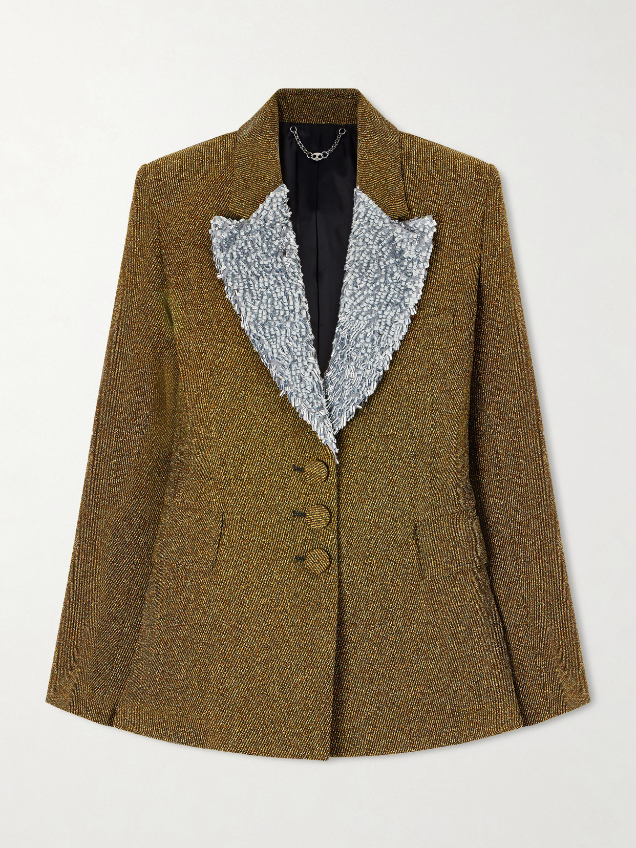 Rabanne Layered Embellished Wool-blend Bouclé-twill Blazer In Nude