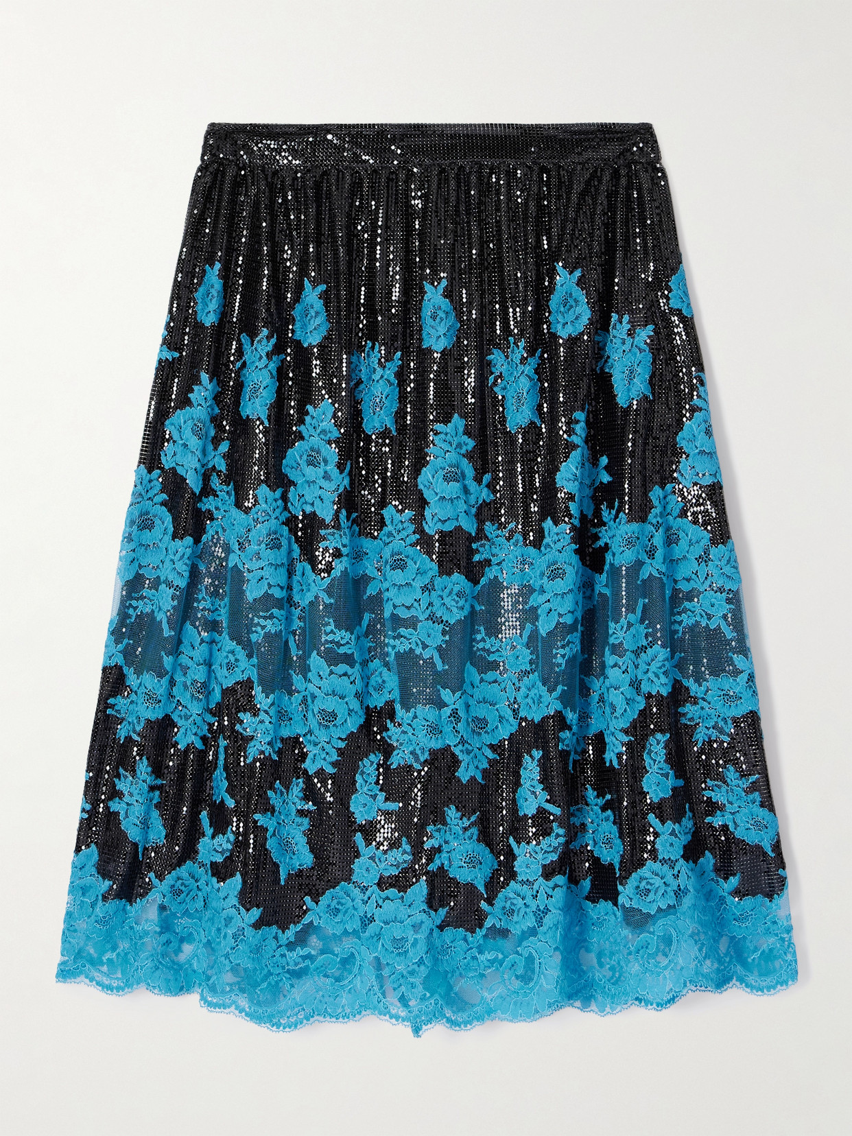 Rabanne Lace-trimmed Chainmail Midi Skirt In Black