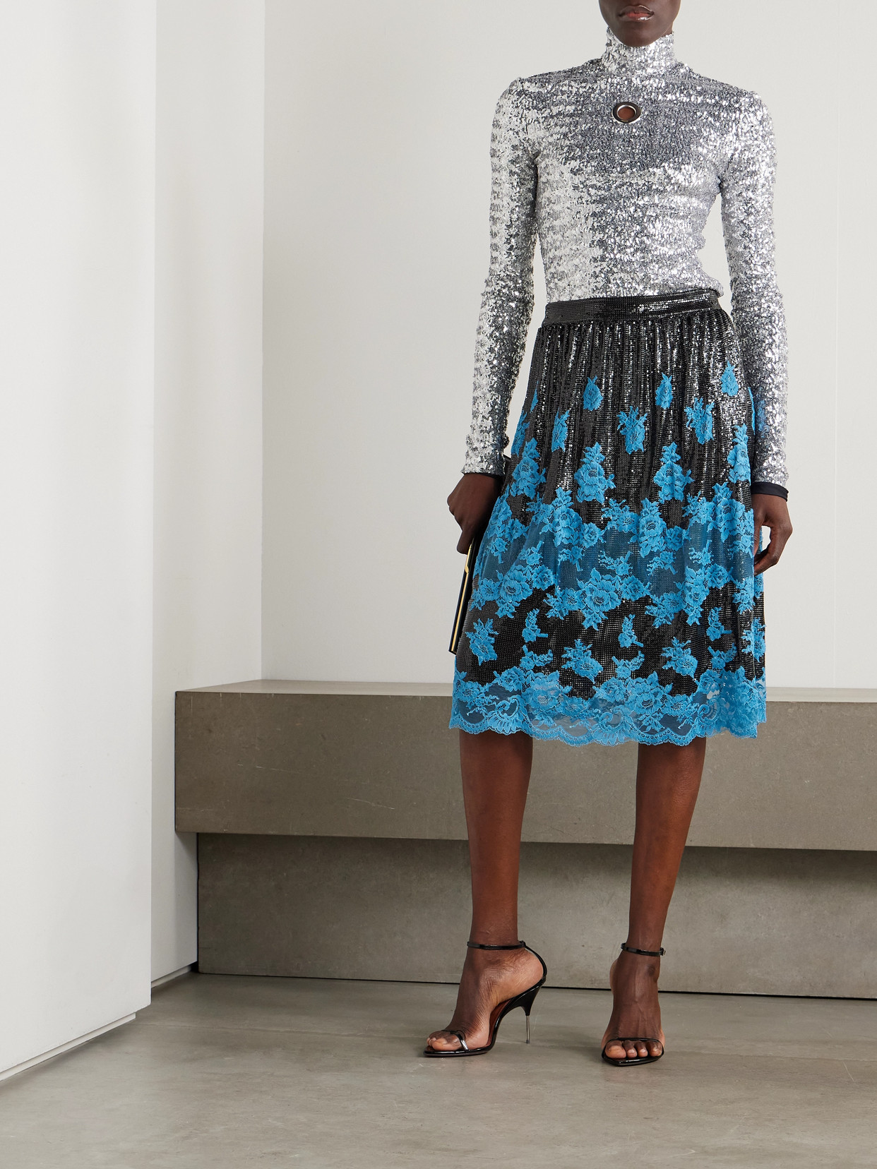 Lace-Trimmed Chainmail Midi