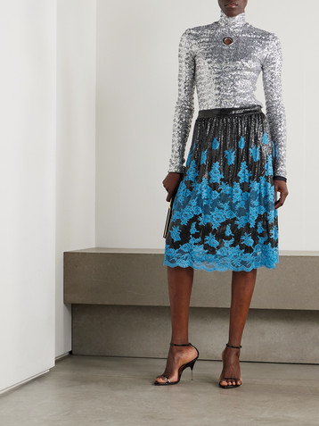 Rabanne Lace-trimmed chainmail midi skirt