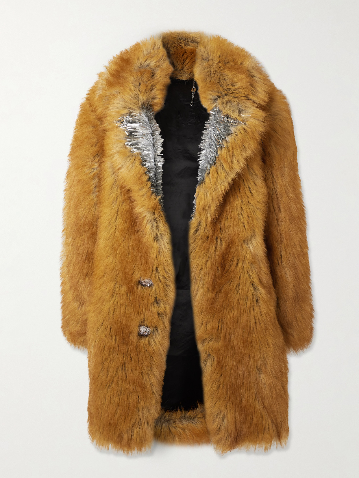 Rabanne Oversized Embellished Plush Coat In Brown