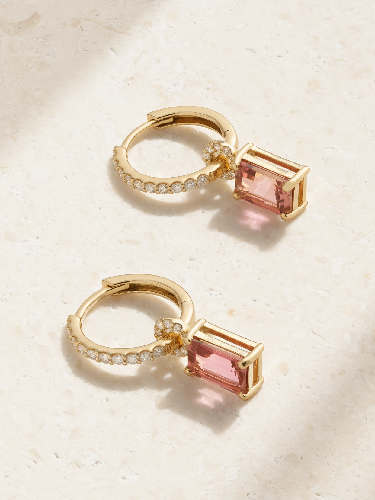 Stone And Strand 14-karat Gold, Tourmaline And Diamond Hoop Earrings