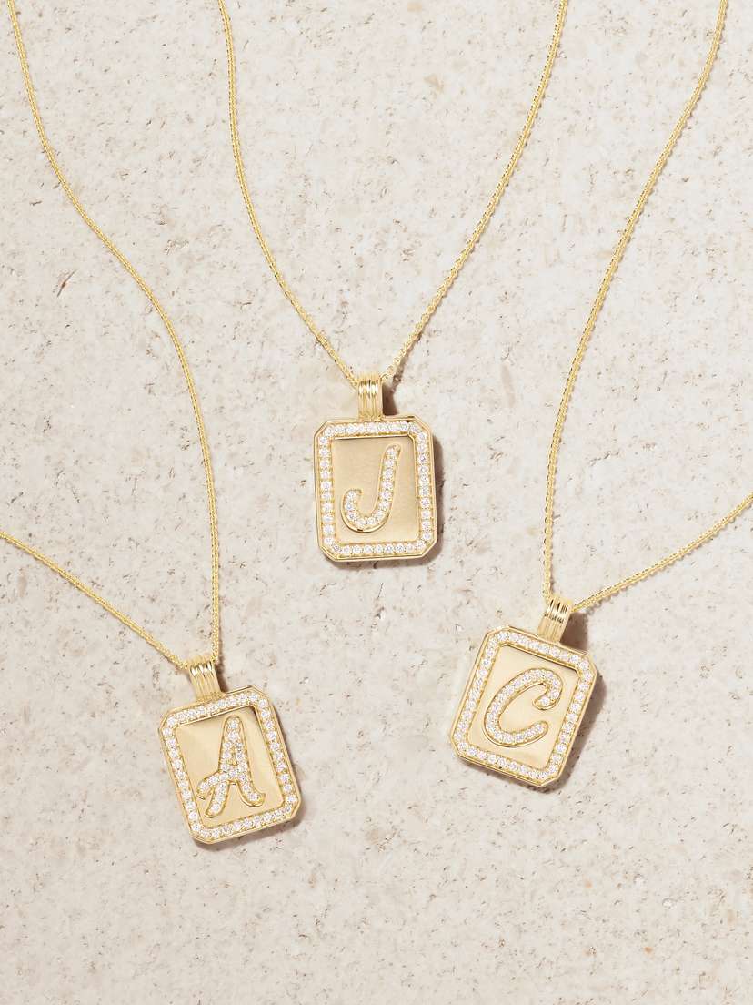 STONE AND STRAND Letter 14-karat Gold Diamond Necklace