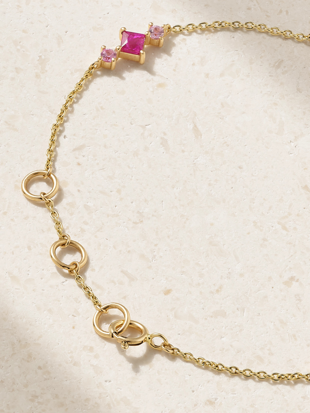 Stone And Strand Pink Power Princess 14-karat Gold, Ruby And Sapphire Bracelet In Gold