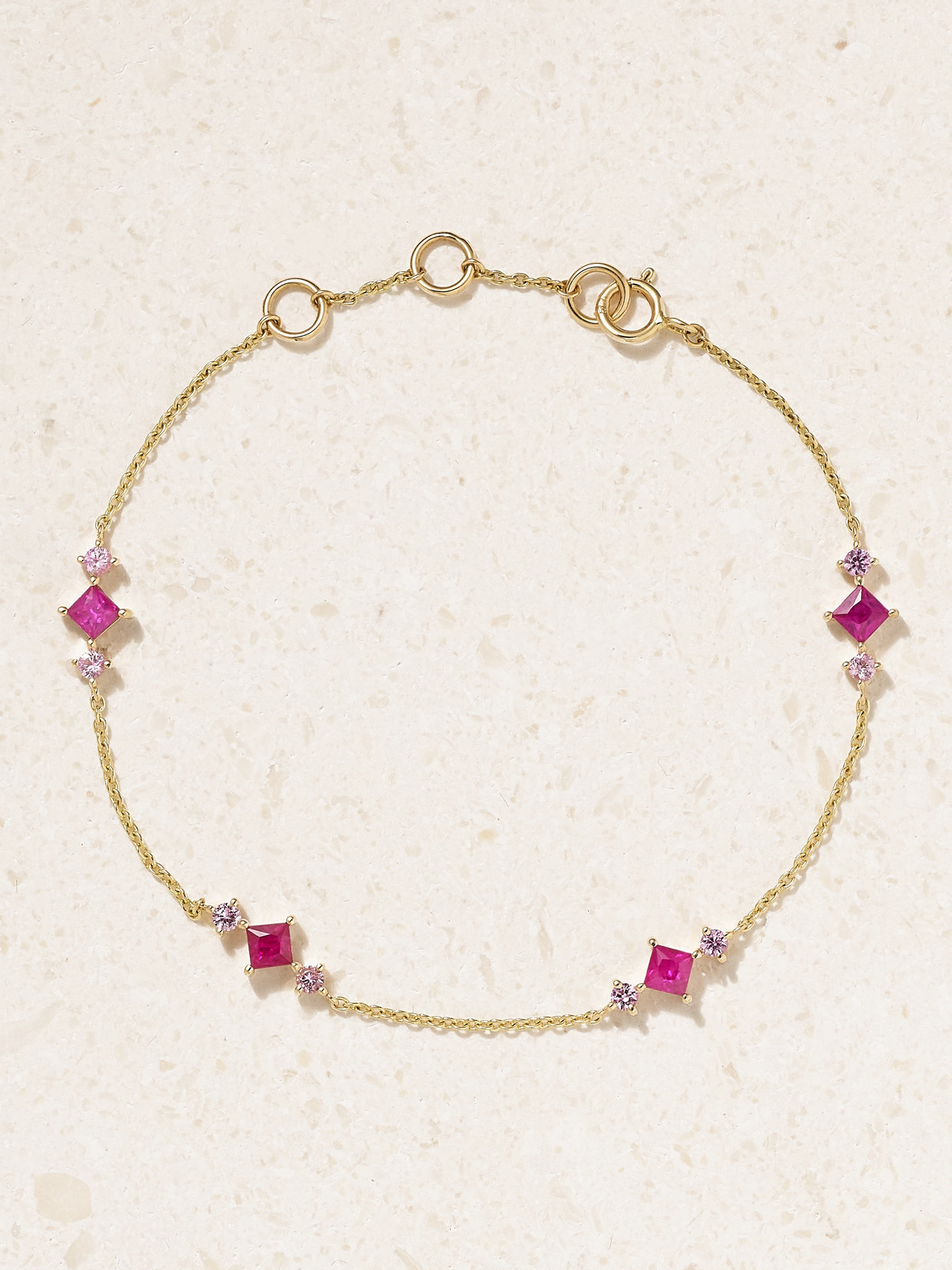 Stone And Strand Pink Power Princess 14-karat Gold, Ruby And Sapphire Bracelet