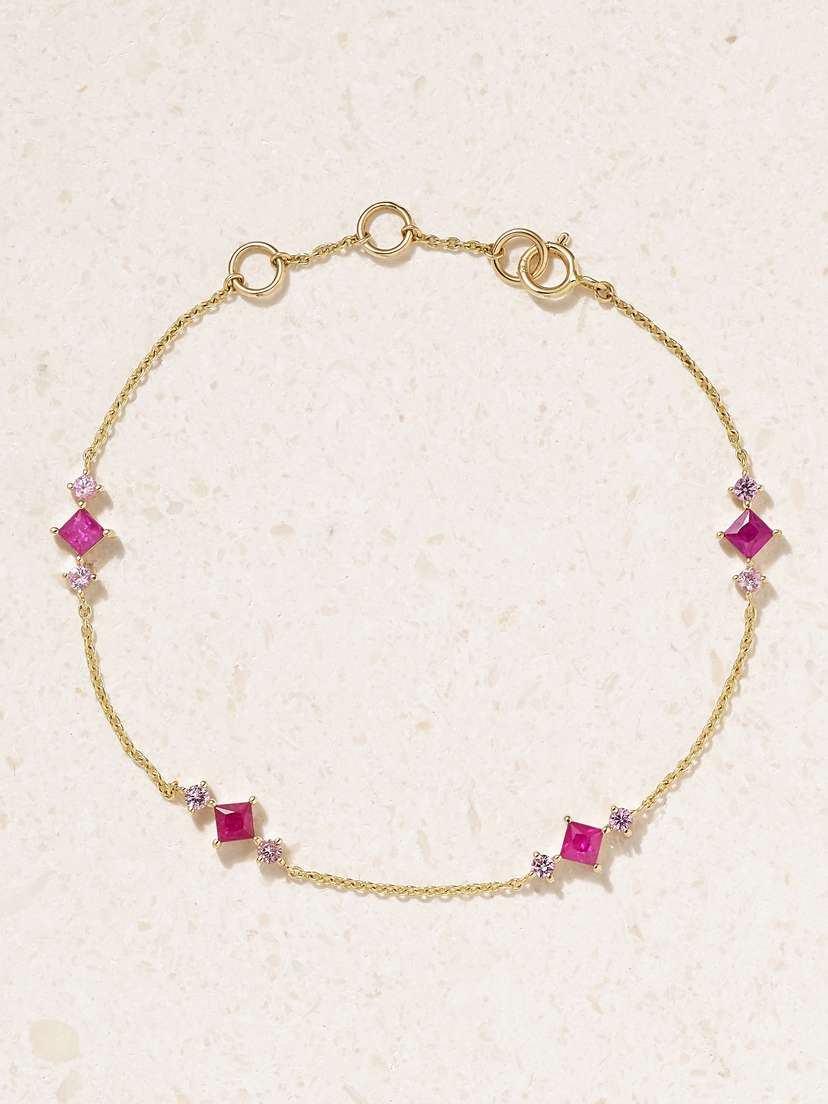 STONE AND STRAND Pink Power Princess 14-karat Gold, Ruby And Sapphire Bracelet