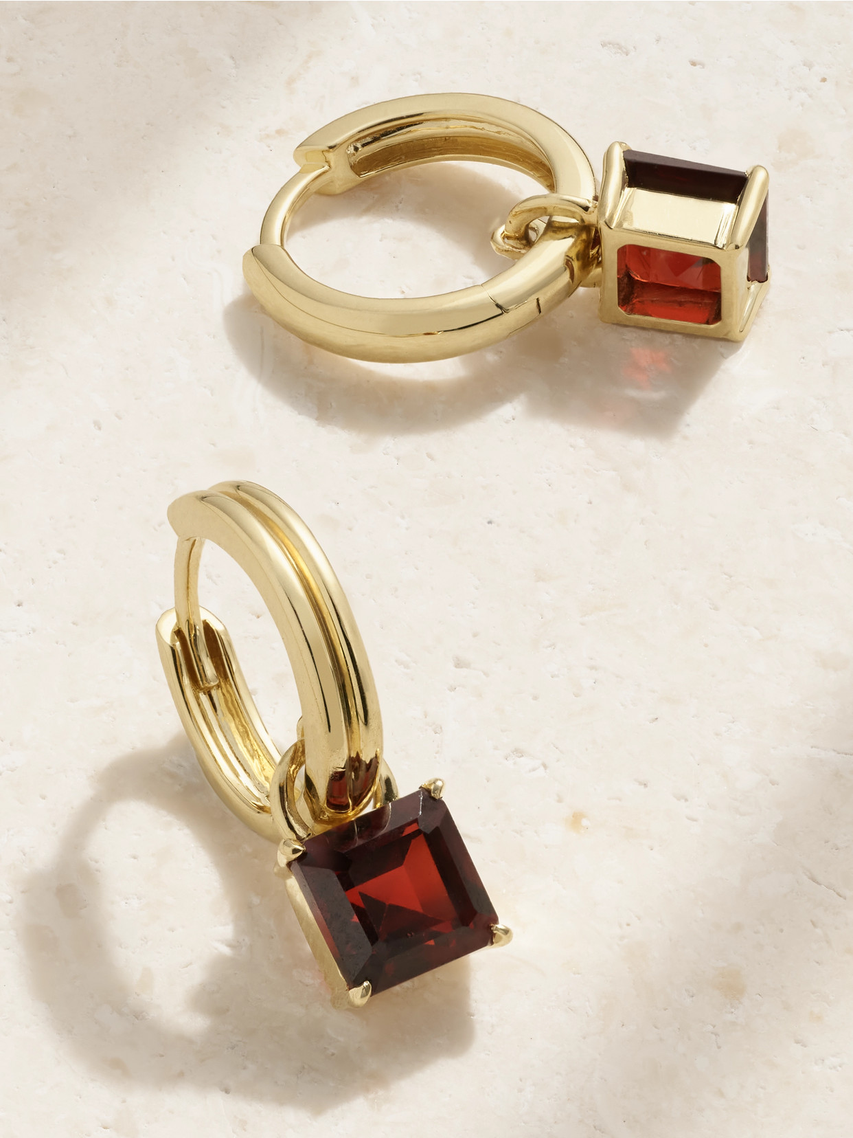 Stone And Strand Studio 10-karat Gold Garnet Hoop Earrings In Gold