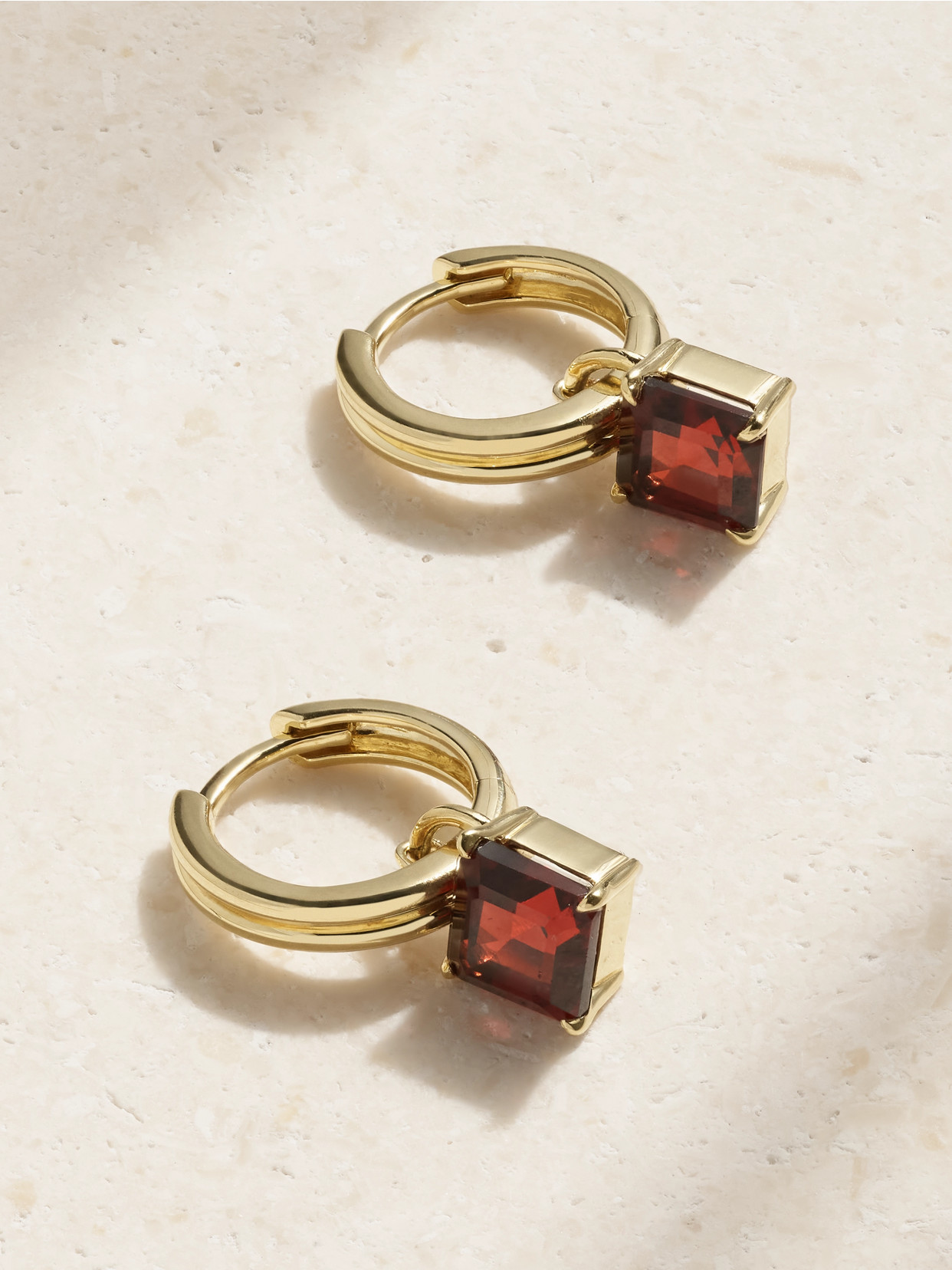 Stone And Strand Studio 10-karat Gold Garnet Hoop Earrings