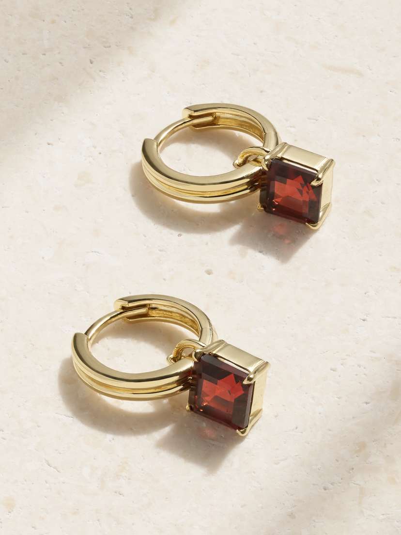STONE AND STRAND Studio 10-karat Gold Garnet Hoop Earrings