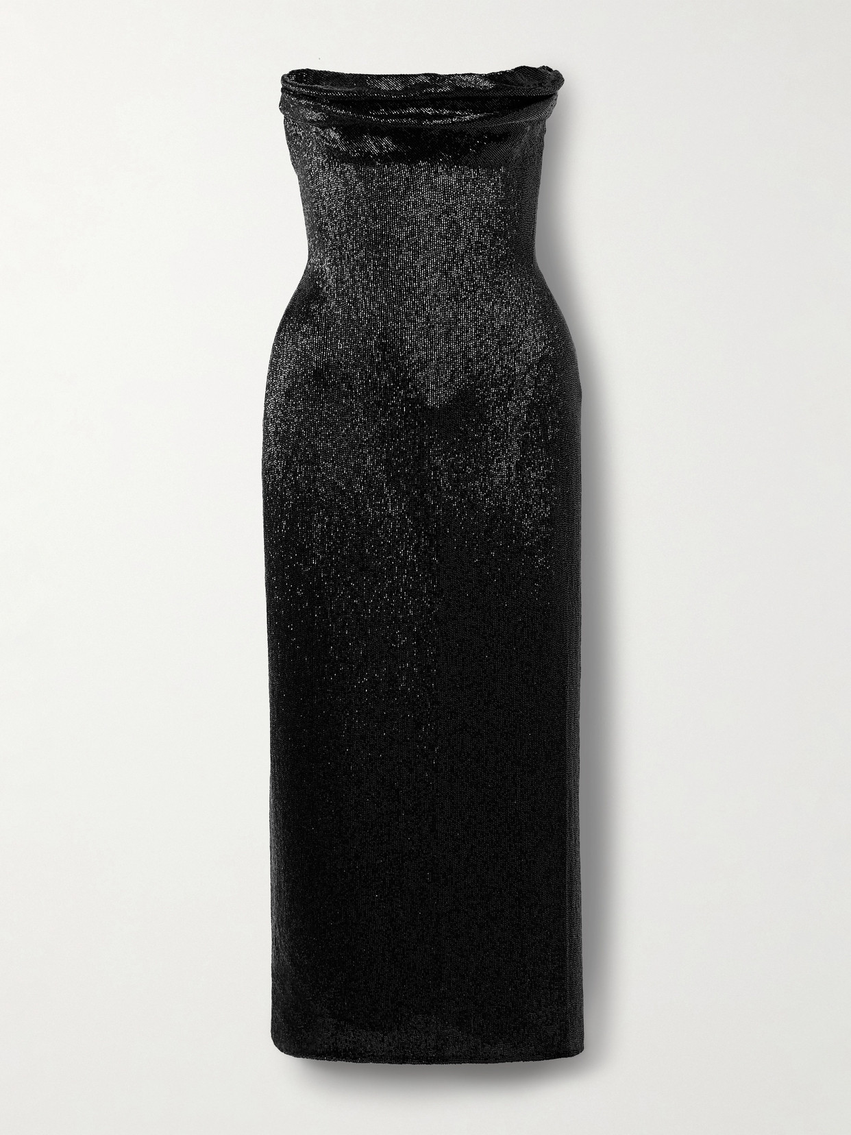 Wiederhoeft Ivy Draped Strapless Beaded Tulle Midi Dress In Black