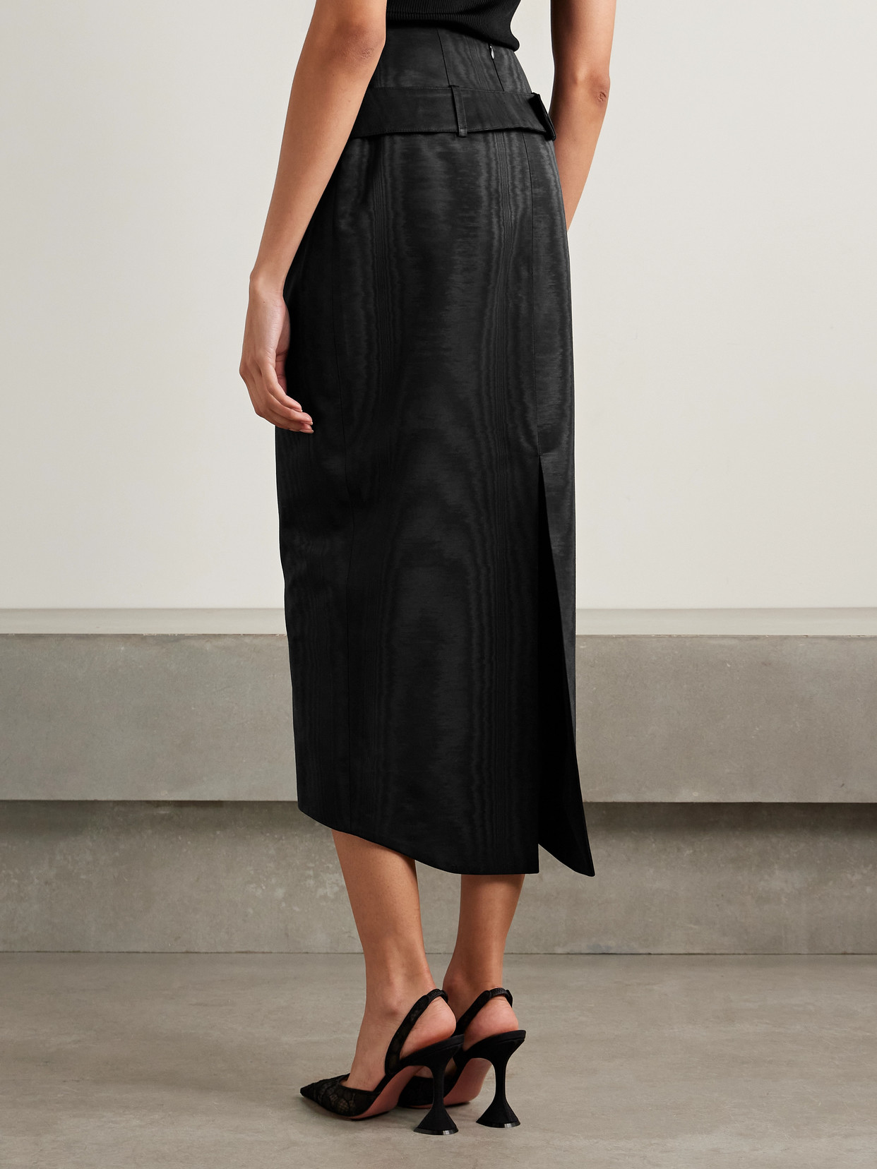 Wiederhoeft Salon Belted Recycled-moire Midi Skirt In Black