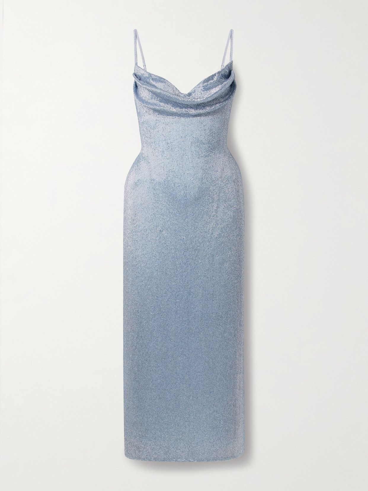 Wiederhoeft Maggi Draped Beaded Tulle Gown In Blue