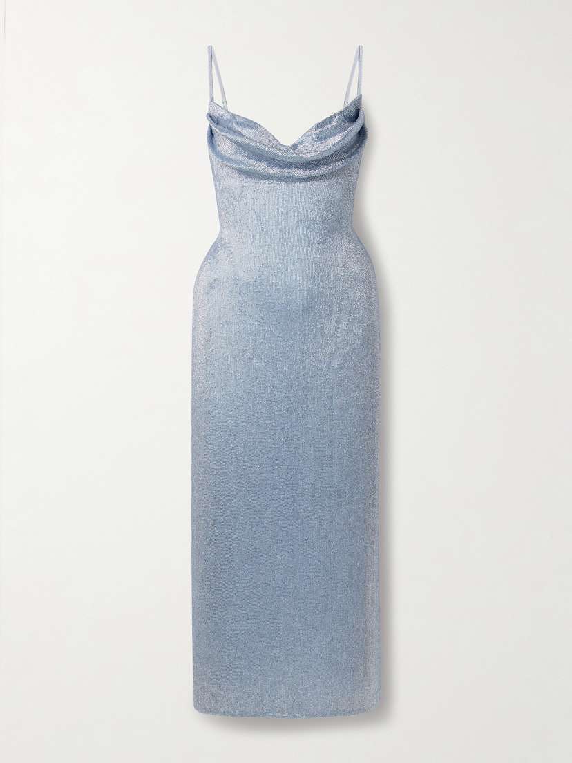 Wiederhoeft Maggi Draped Beaded Tulle Gown