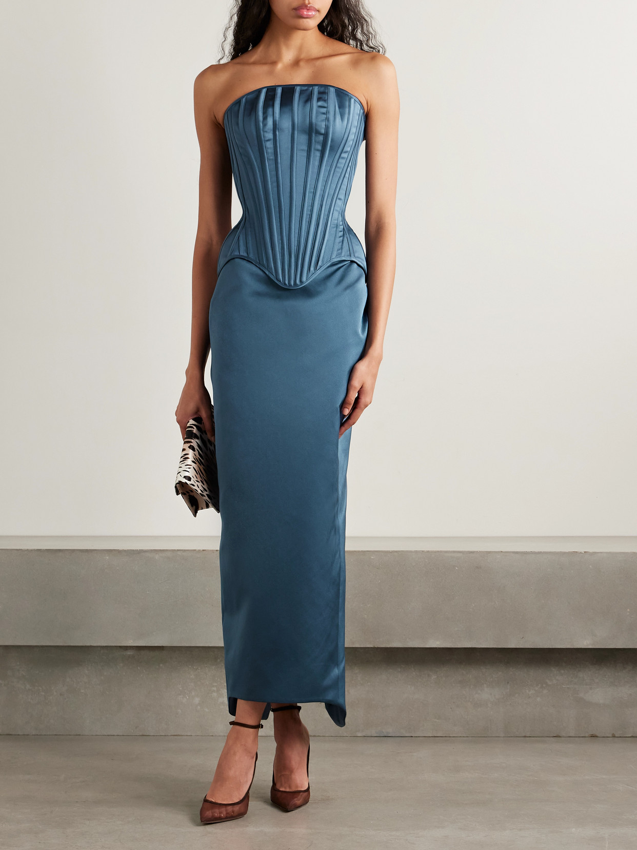 Wiederhoeft Julie Strapless Recycled Duchesse-satin Bustier Top In Blue