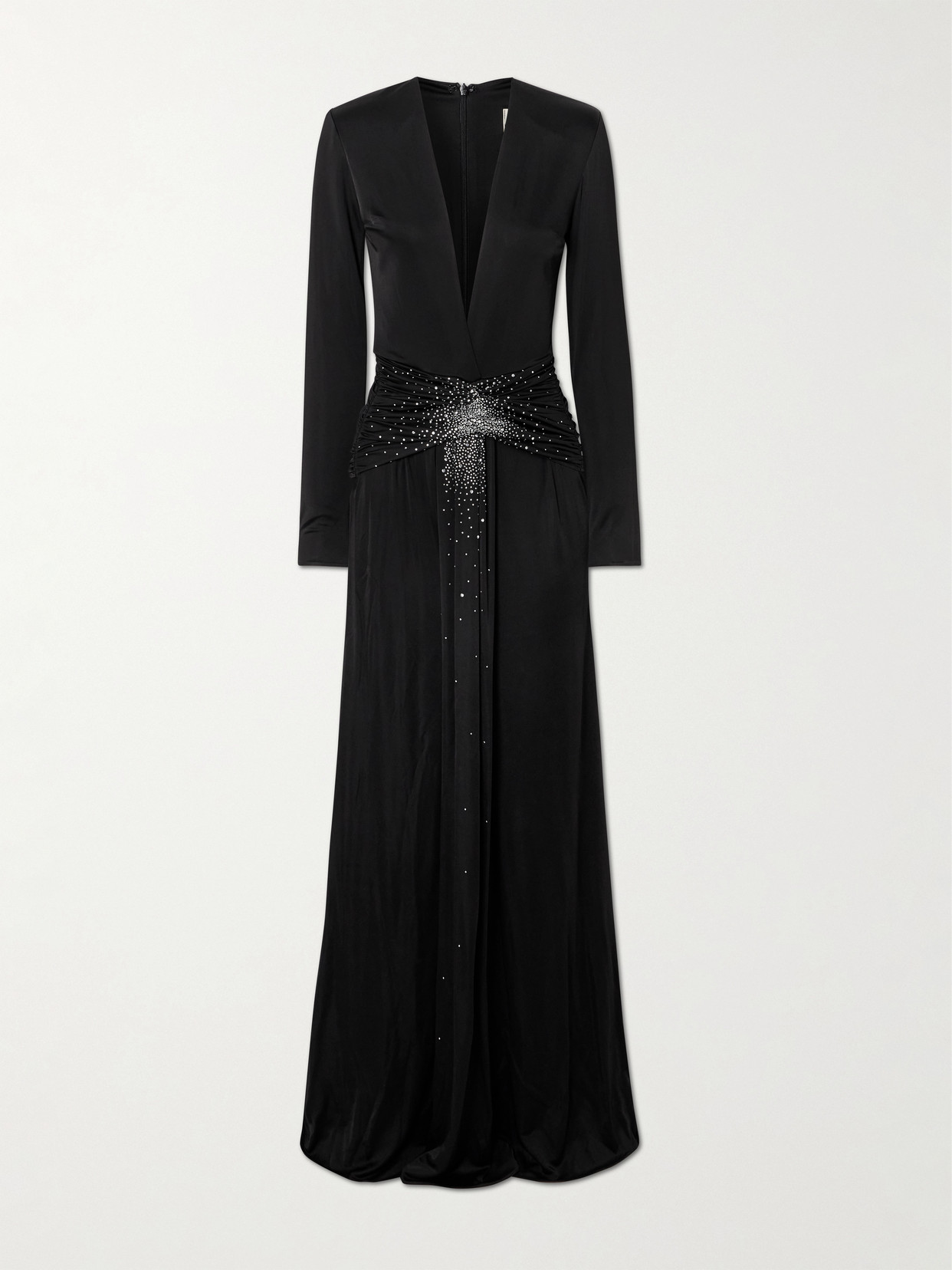 The New Arrivals Ilkyaz Ozel Azure Crystal-embellished Gathered Stretch-jersey Gown In Black