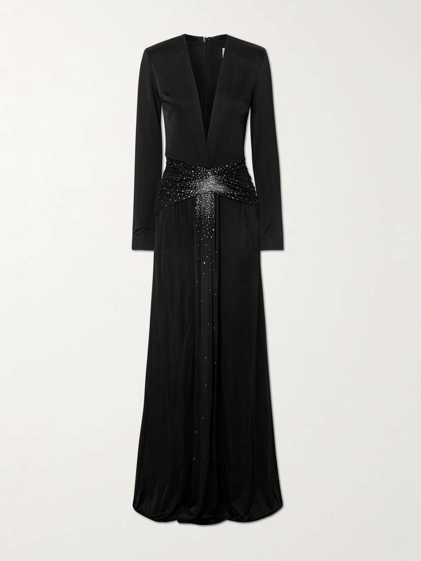 The New Arrivals Ilkyaz Ozel Azure Crystal-embellished Gathered Stretch-jersey Gown