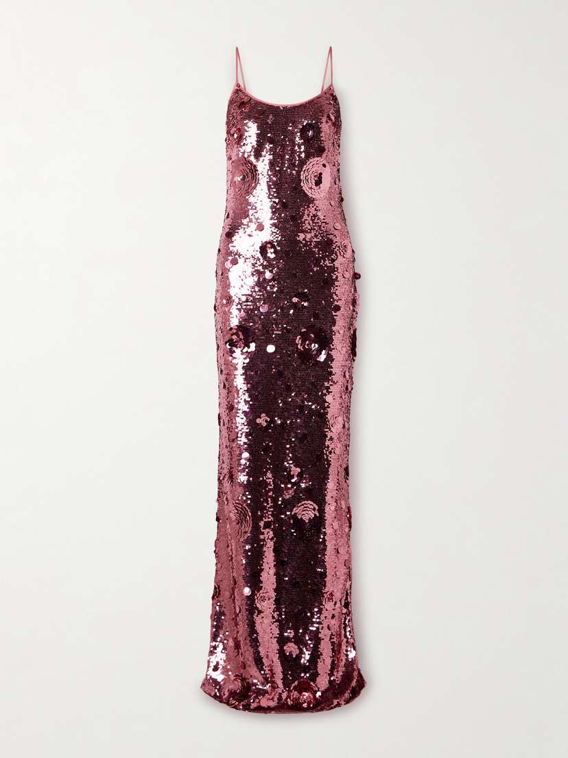 The New Arrivals Ilkyaz Ozel Isis In Fleur De Fleurs Sequined Crepe Maxi Dress