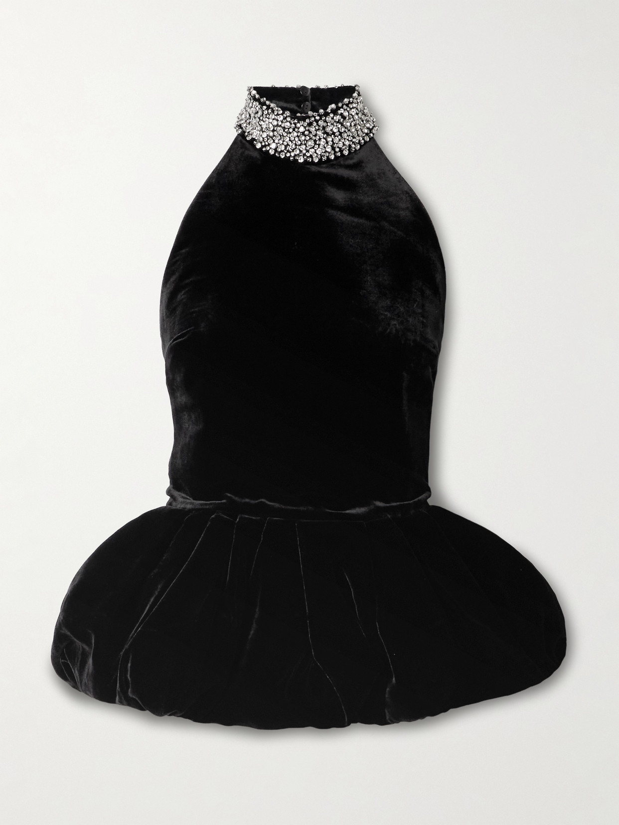 The New Arrivals Ilkyaz Ozel Hemingway Crystal-embellished Velvet Peplum Halterneck Top In Black