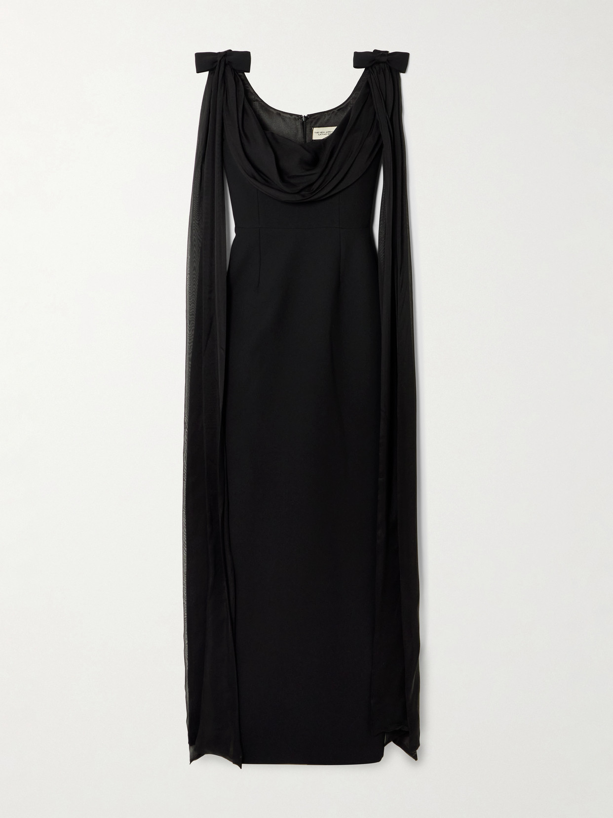 The New Arrivals Ilkyaz Ozel Morticia Bow-detailed Draped Silk Voile-trimmed Cady Gown In Black