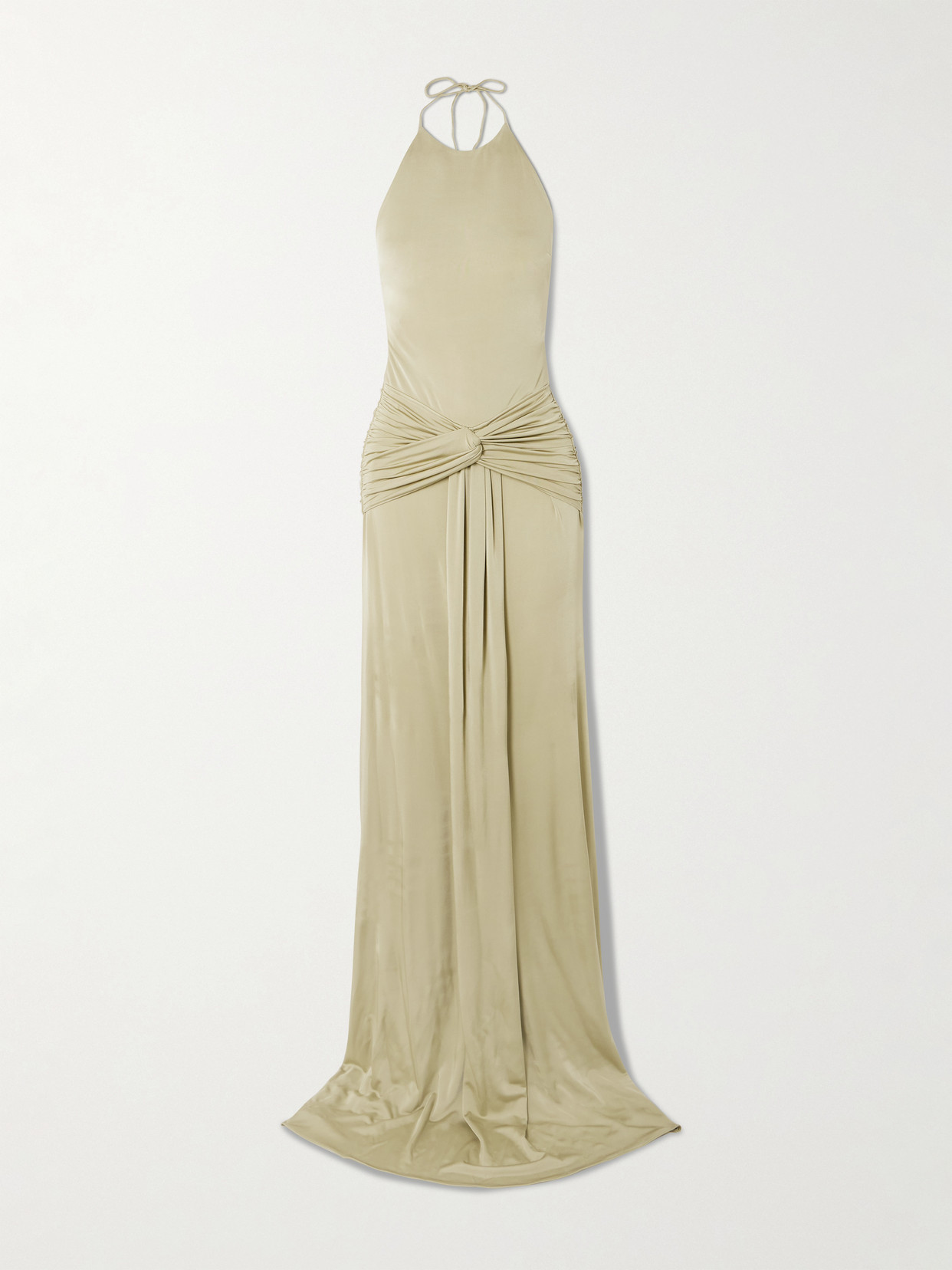 The New Arrivals Ilkyaz Ozel Euphorie Open-back Gathered Stretch-jersey Gown In Gray