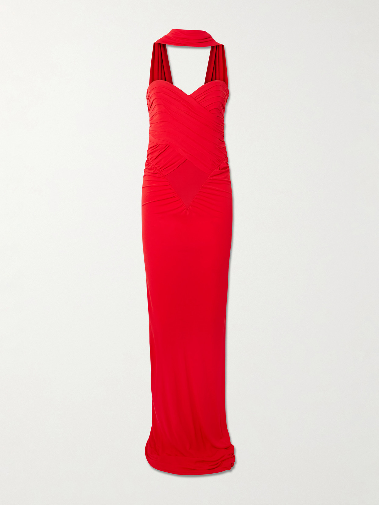 The New Arrivals Ilkyaz Ozel Samsara Gathered Jersey Halterneck Gown In Red