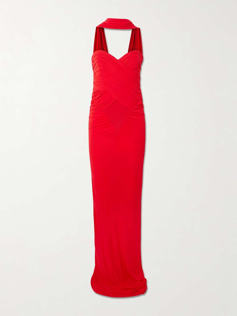 The New Arrivals Ilkyaz Ozel Samsara Gathered Jersey Halterneck Gown