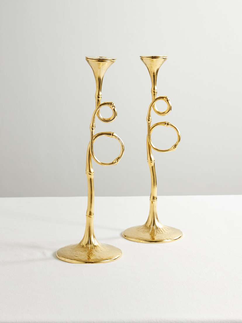 L'Objet Evoca Set Of Two Gold-plated Candlesticks