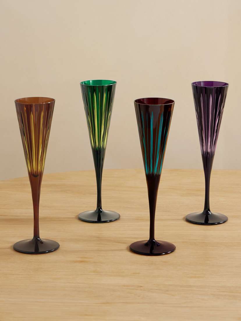 L'Objet Prism Set Of Four Champagne Flutes