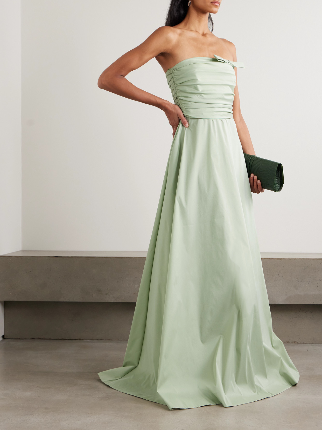 Bernadette Lucinda Strapless Bow-detailed Taffeta Gown In Green