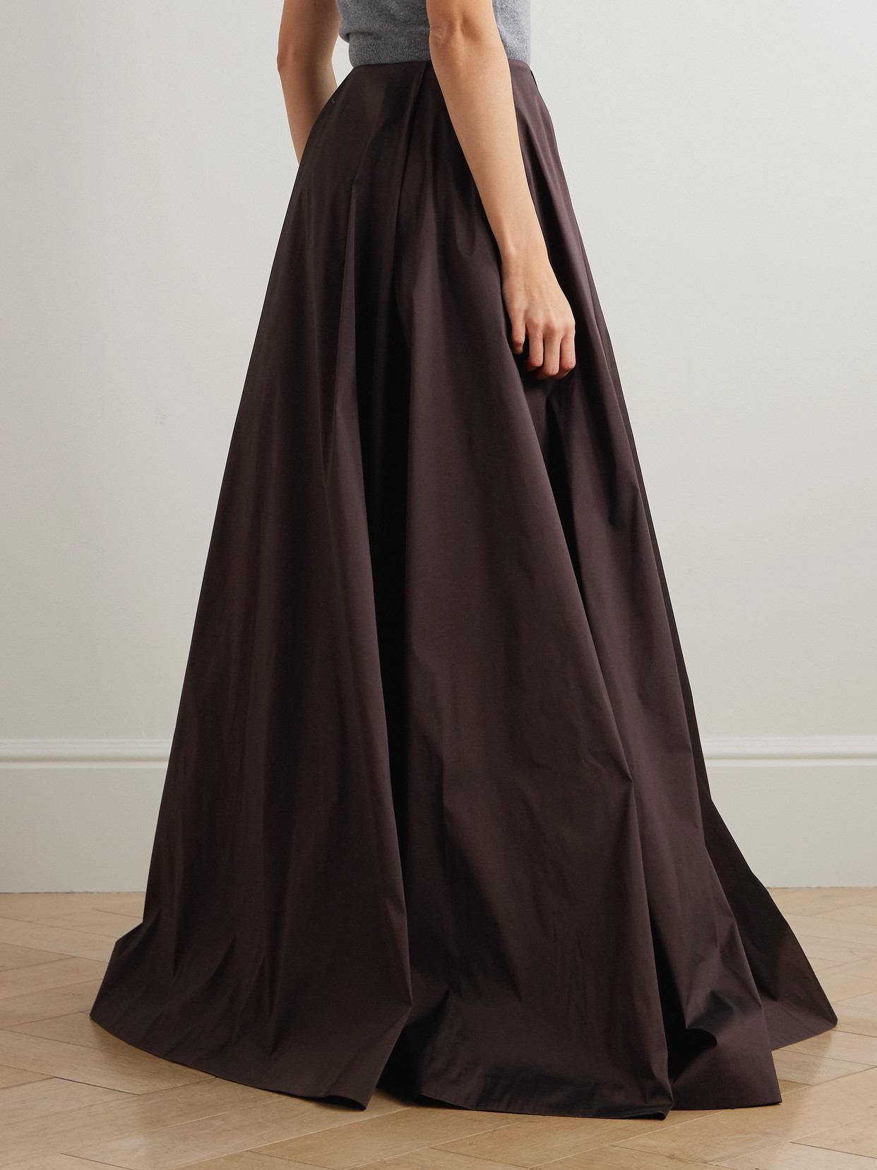 Bernadette Kennedy Taffeta Maxi Skirt In Brown