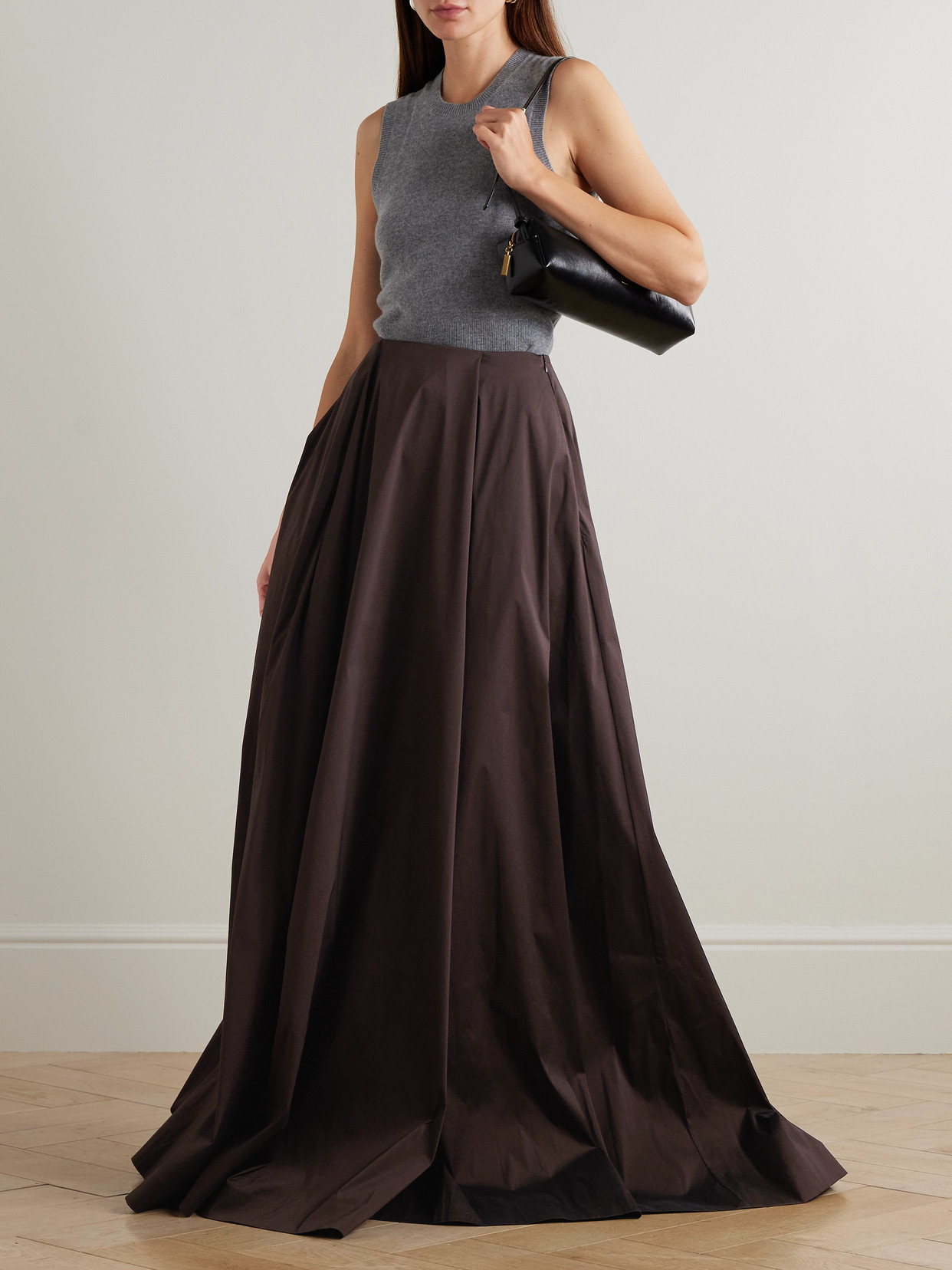 Bernadette Kennedy Taffeta Maxi Skirt In Brown