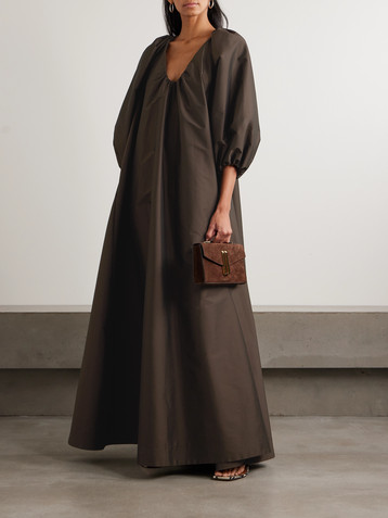 Bernadette George gathered taffeta gown