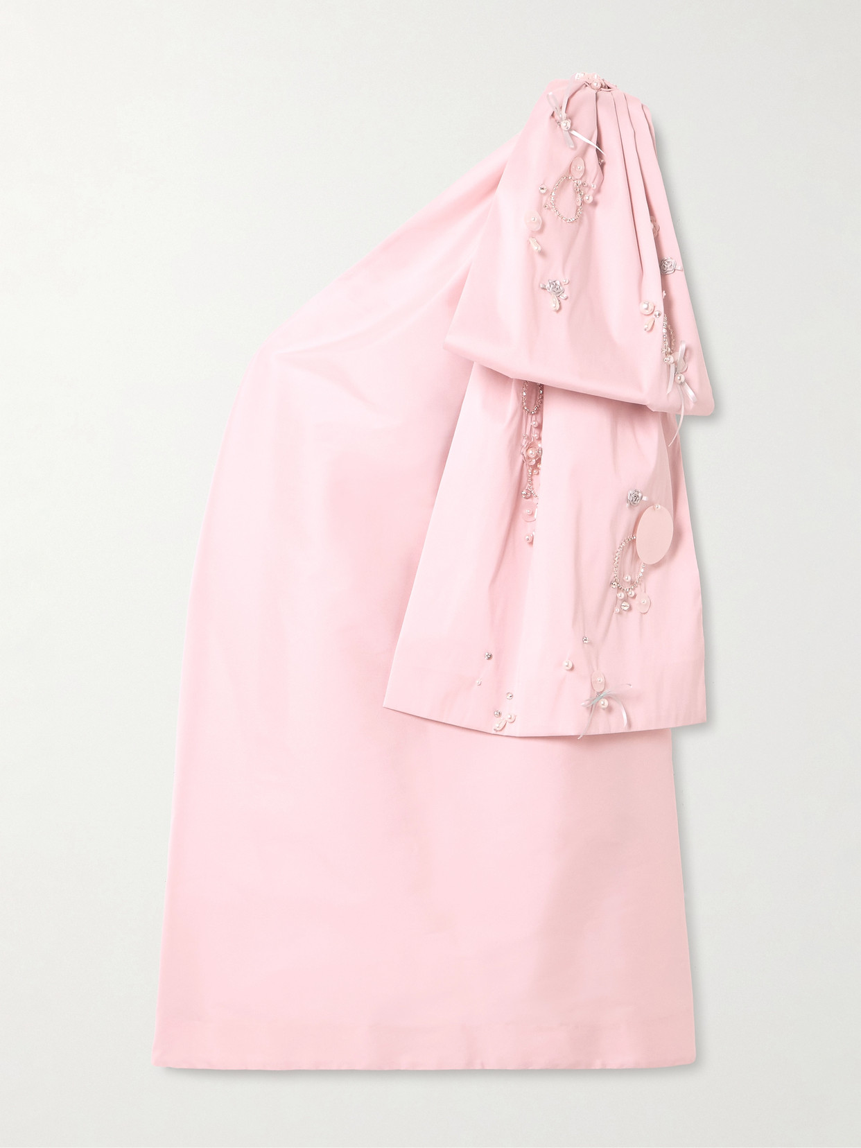 Bernadette Winnie One-shoulder Bow-detailed Embellished Taffeta Mini Dress In Pink
