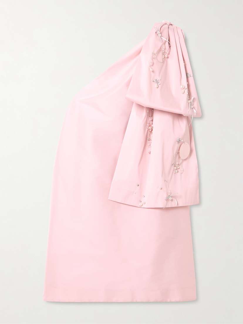 BERNADETTE Winnie One-shoulder Bow-detailed Embellished Taffeta Mini Dress