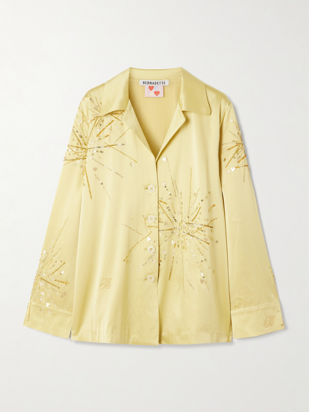 Bernadette Louis Embellished Silk-blend Satin Shirt In Gold
