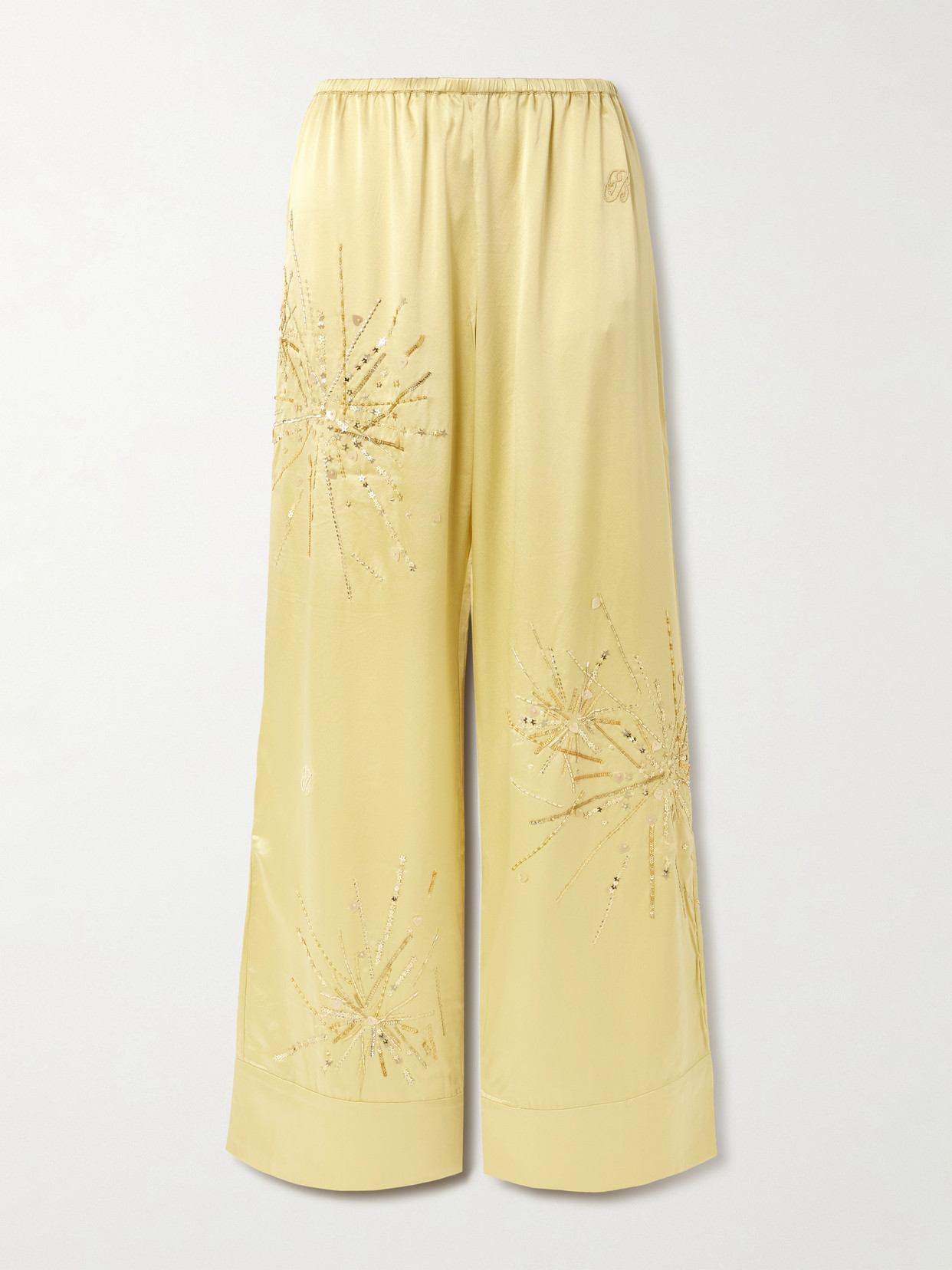 Bernadette Louis Embellished Silk-blend Satin Wide-leg Pants In Gold