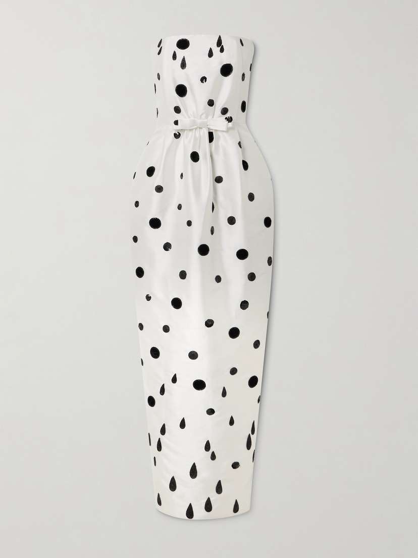 BERNADETTE Lenette Strapless Embellished Polka-dot Taffeta Gown