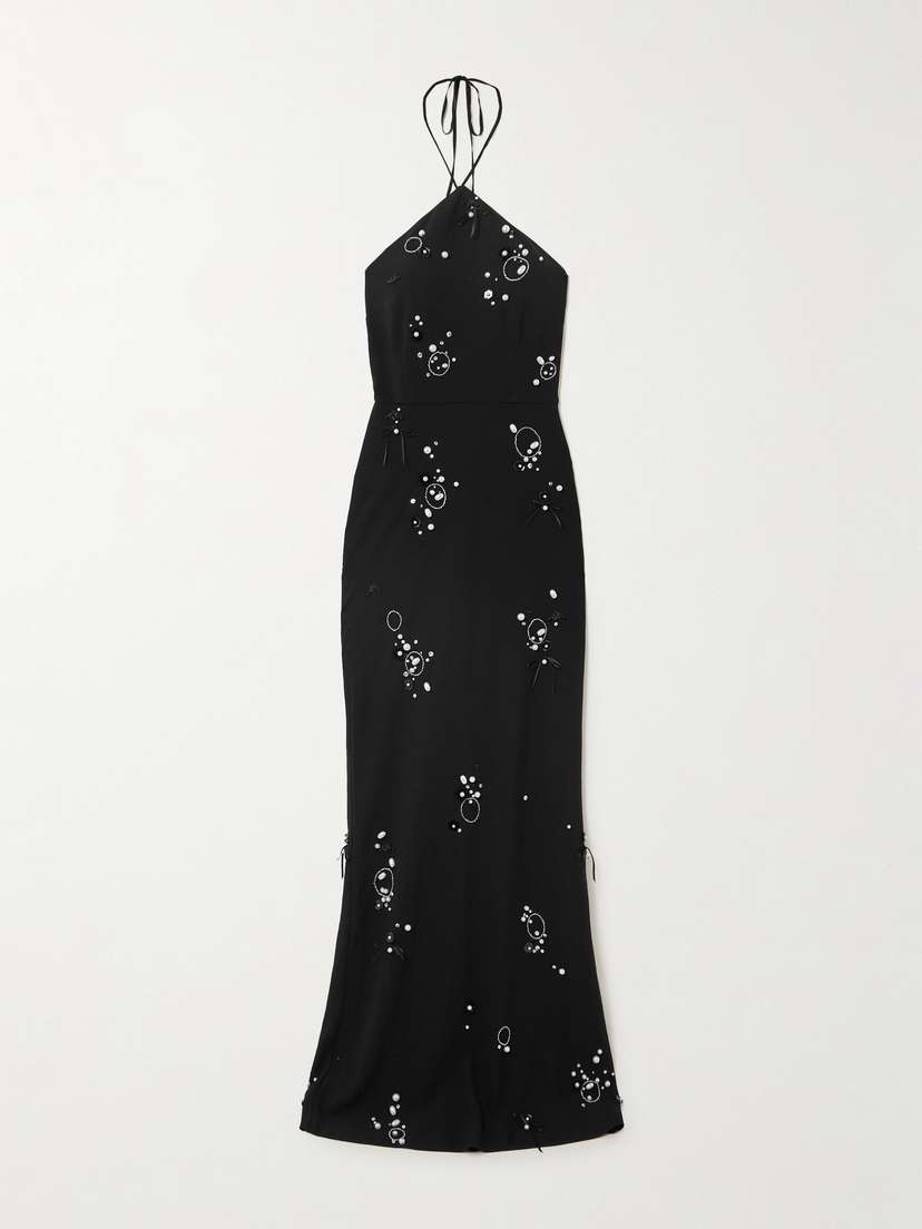BERNADETTE Jolene Embellished Stretch-crepe Halterneck Gown