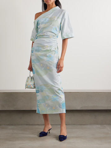 Bernadette Bowery off-the-shoulder printed stretch-cotton midi dress