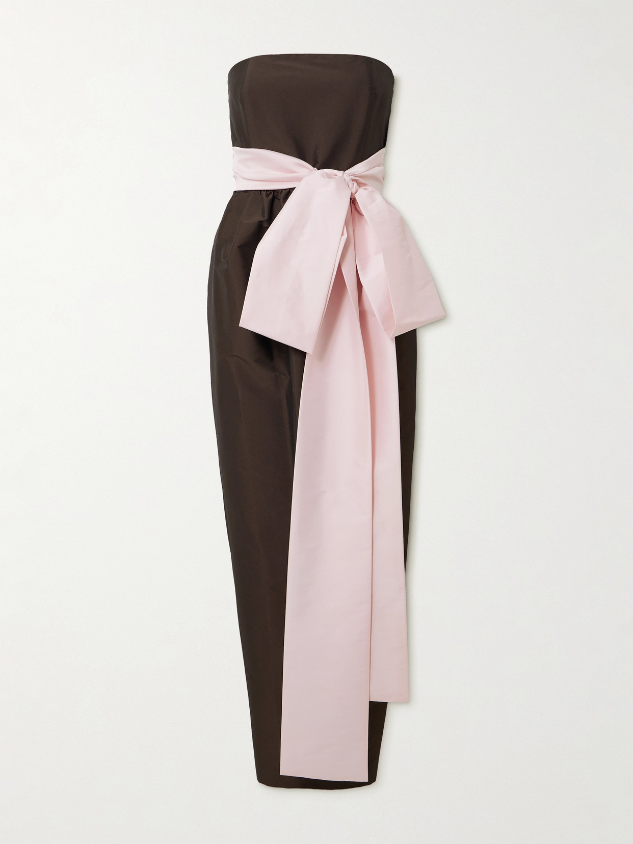 Bernadette Lina Strapless Bow-embellished Taffeta Gown In Brown