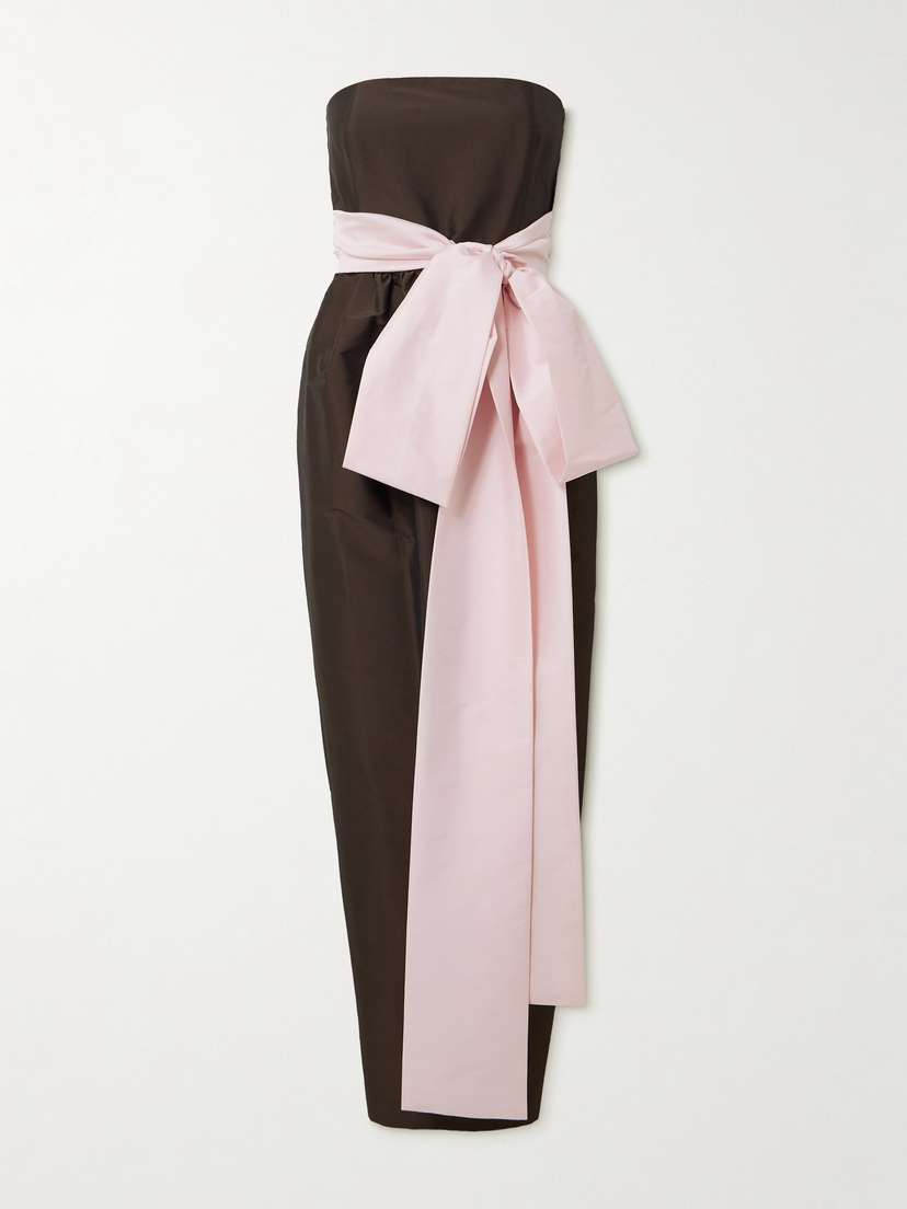 BERNADETTE Lina Strapless Bow-embellished Taffeta Gown