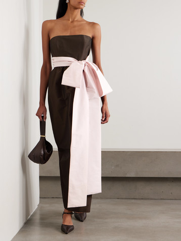 Bernadette Lina strapless bow-embellished taffeta gown