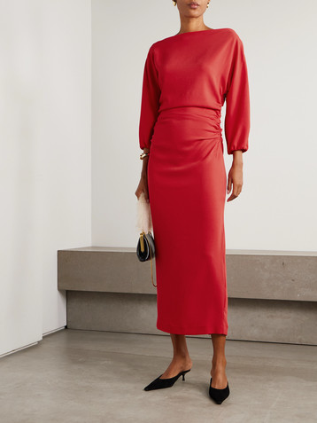 Ezra ruched crepe midi dress
