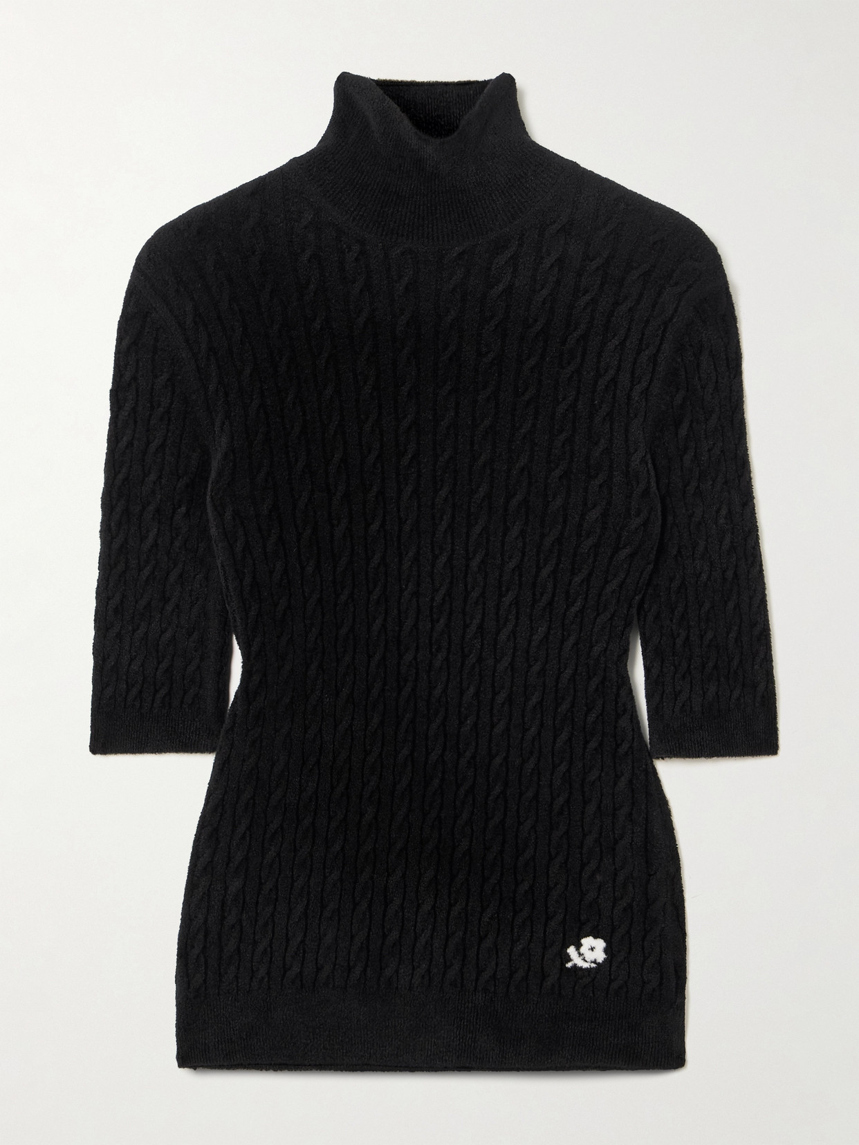 Bernadette Noa Embroidered Cable-knit Chenille Turtleneck Sweater In Black