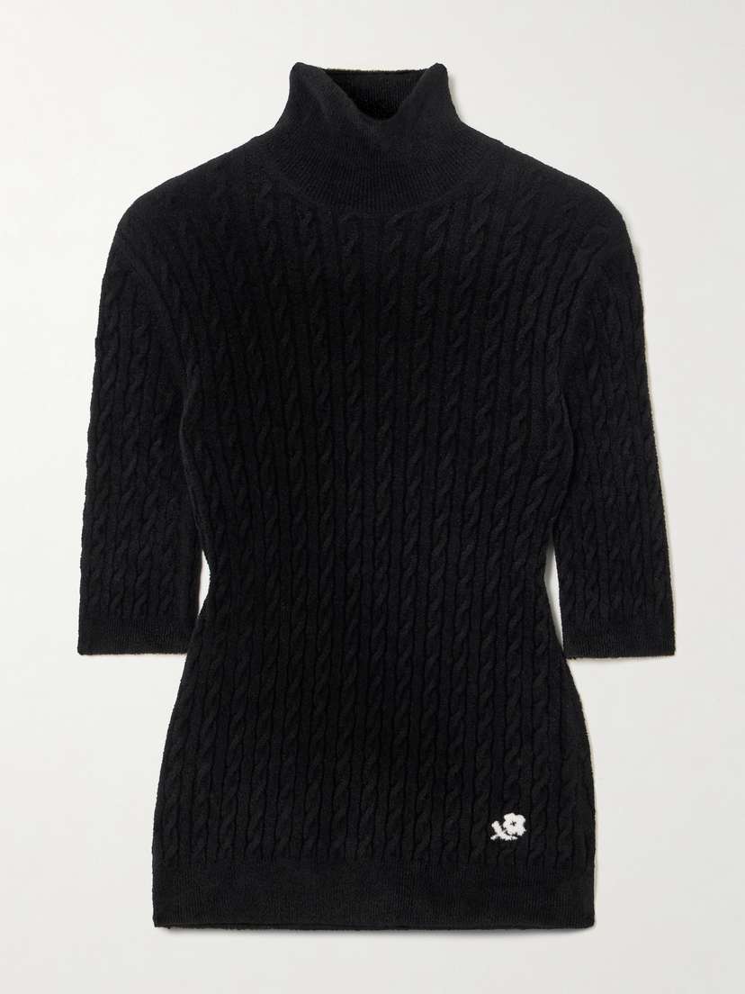BERNADETTE Noa Embroidered Cable-knit Chenille Turtleneck Sweater