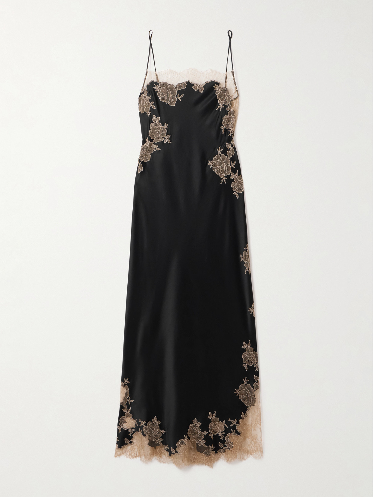 Carine Gilson Lace-trimmed Silk-satin Nightdress In Black