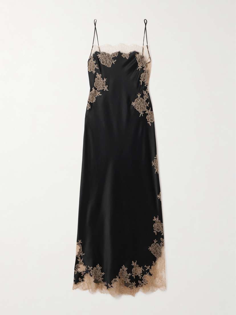 Carine Gilson Lace-trimmed Silk-satin Nightdress