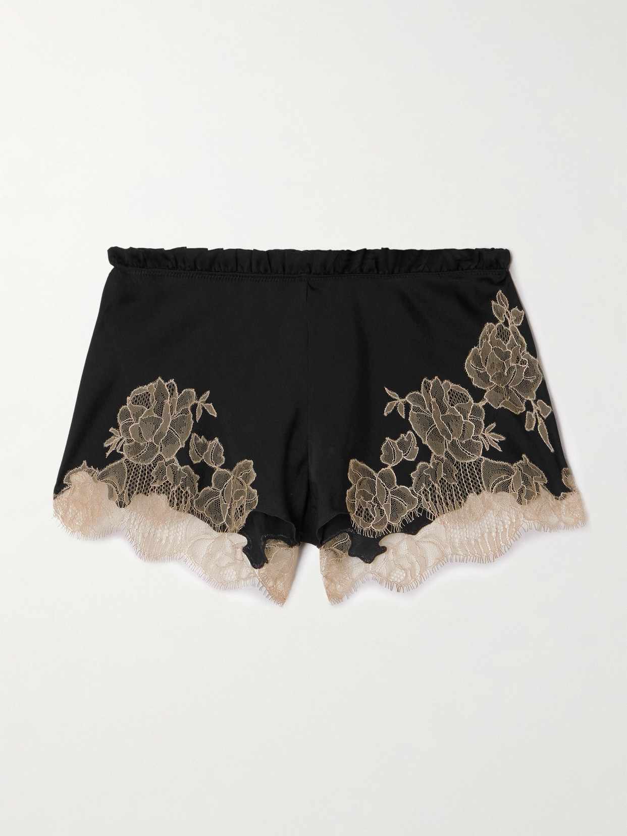 Carine Gilson Lace-trimmed Silk-satin Shorts In Black