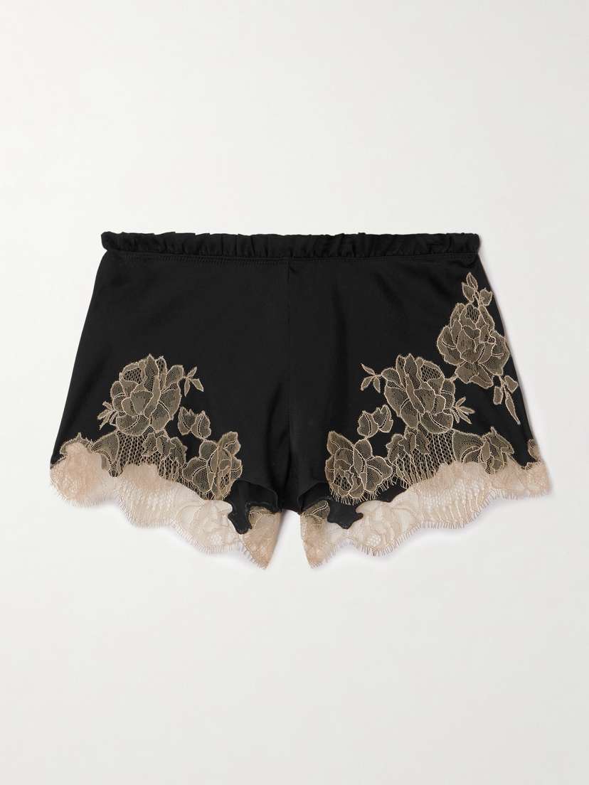 Carine Gilson Lace-trimmed Silk-satin Shorts